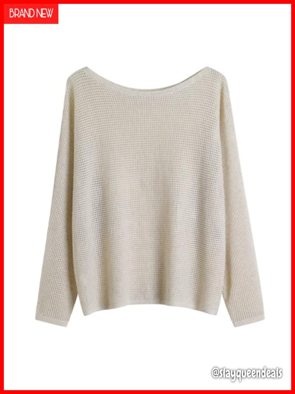 Open Knit Boat Neck Batwing Sleeve Pullover Sweater Women